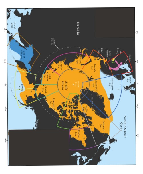 Fig. 2. Map of global ringed seal distribution, from Kelly et al. 2010:61. Note that these authors include the Bering Sea in the "Chukchi Sea" population. Click to enlarge.