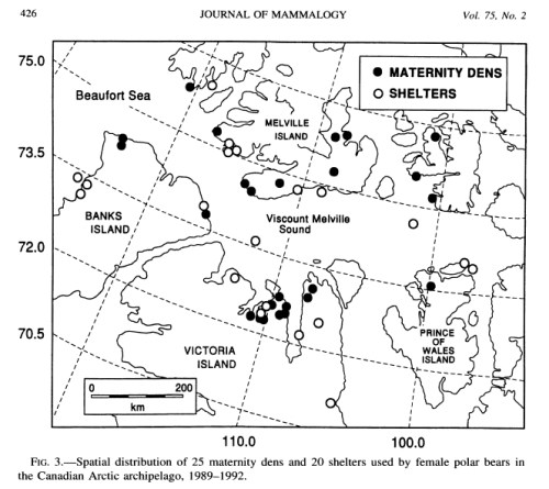 Figure 3. Study area in the Viscount Melville Sound region, Nunavut, reported by Messier et al. (1994). The region ranges from about 72-76030” N latitude. The “winter’s night” at this latitude is about one and a half to two months long, from early-to-mid November through late January-early February.