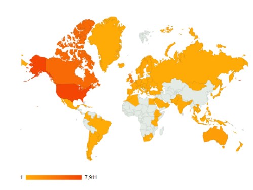 Views of PolarBearScience by country, Aug. 1, 2012 to Jan. 31, 2013