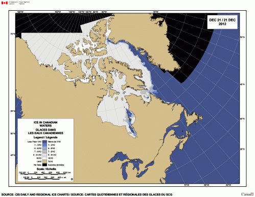 Figure 5. Sea ice extent in Hudson Bay at December 21, 2012. From CIS.
