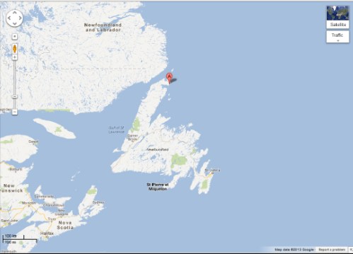 Figure 3. St. Anthony on Newfoundland, eastern Canada. From Google maps.