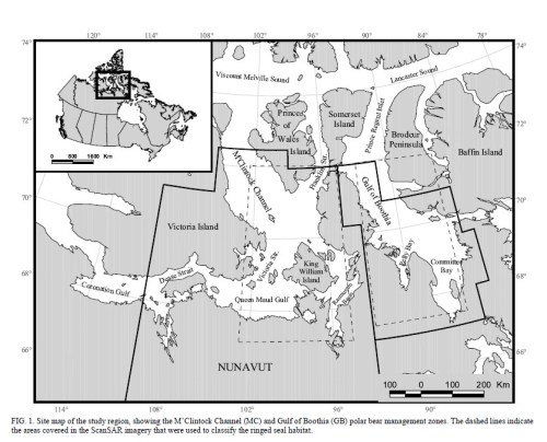 Figure 1. Map showing the side-by-side relationship of M’Clintock Channel and the Gulf of Boothia. From Barber and Iacozza (2004: Fig. 1).