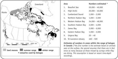 Figure 2. Distribution of belugas, and estimated, numbers, in Canada. From Fisheris and Oceans Canada (DFO) publication “Underwater World: Beluga” (pdf and link to online version in the reference list below). Click to enlarge.
