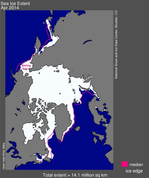 Sea ice extent 2014 April average Bering Sea