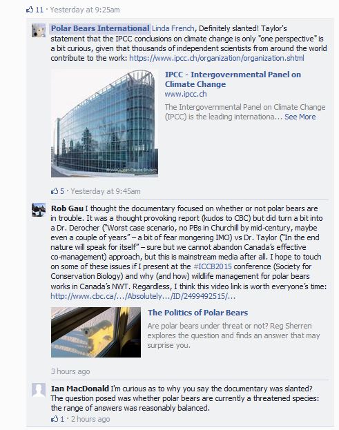 PBI Facebook reaction to Politics of Polar Bears_Sept 4 12PM Pacific