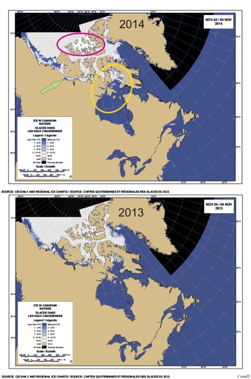 2014 vs 2013 Sea ice Canada 4 Nov_PolarBearScience