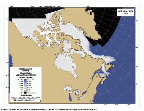 Sea ice extent Canada 2014 April 1_CIS
