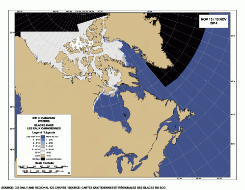 Sea ice extent Canada 2014 Nov 15 CIS