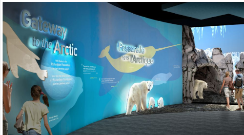 “Journey to Churchill” entrance to one of the exhibit’s sections: ” Journey to Churchill is the most comprehensive project ever undertaken in Canada aimed at issues related to climate change, polar bears and other northern species.”  