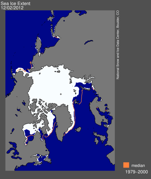 Sea ice extent 2012 Dec 2 NSIDC