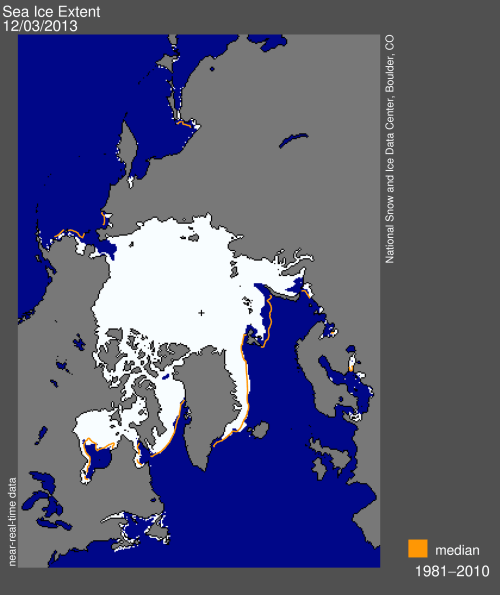 Sea ice extent 2013 Dec 3 daily_NSIDC