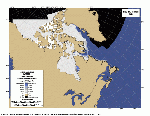 Sea ice extent Canada 2014 Dec 11 CIS