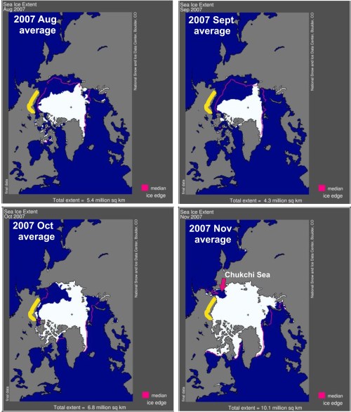 Sea ice extent 2007 season by season Southern Beaufort