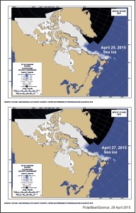 Newfoundland sea ice conditions at 25 and 27 April 2015