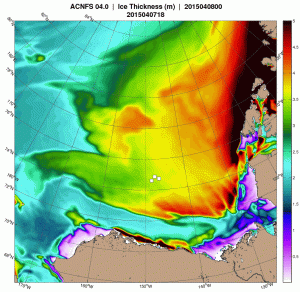 Figure 4. Ice thickness map from the Naval Research Laboratory for 8 April 2015.