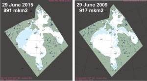 Hudson Bay breakup 2015 vs 2009 at 29 June_MASIE