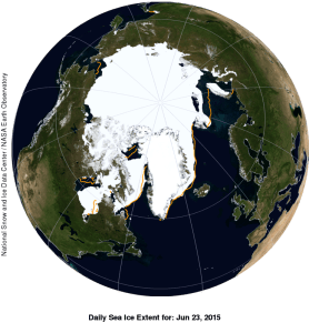 Figure 8. Global sea ice extend with anomaly for 23 June 2015. NSIDC,  courtesy. WUWT Sea Ice Page. 