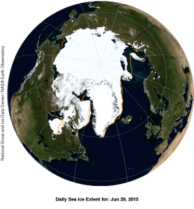  Figure 7. Sea ice extent at 29 June 2015. Courtesy NSIDC and WUWT Sea Ice Page. 