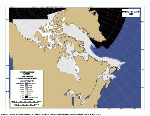 Sea ice extent Canada 2015 March 12 CIS