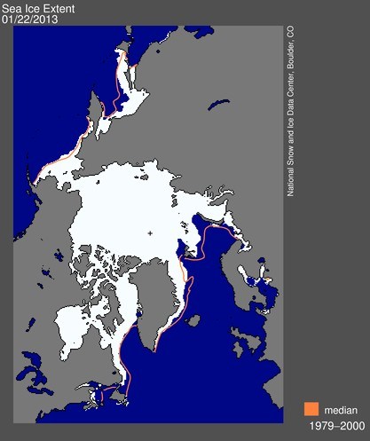Sea ice extent 2013 Jan 22 NSIDC