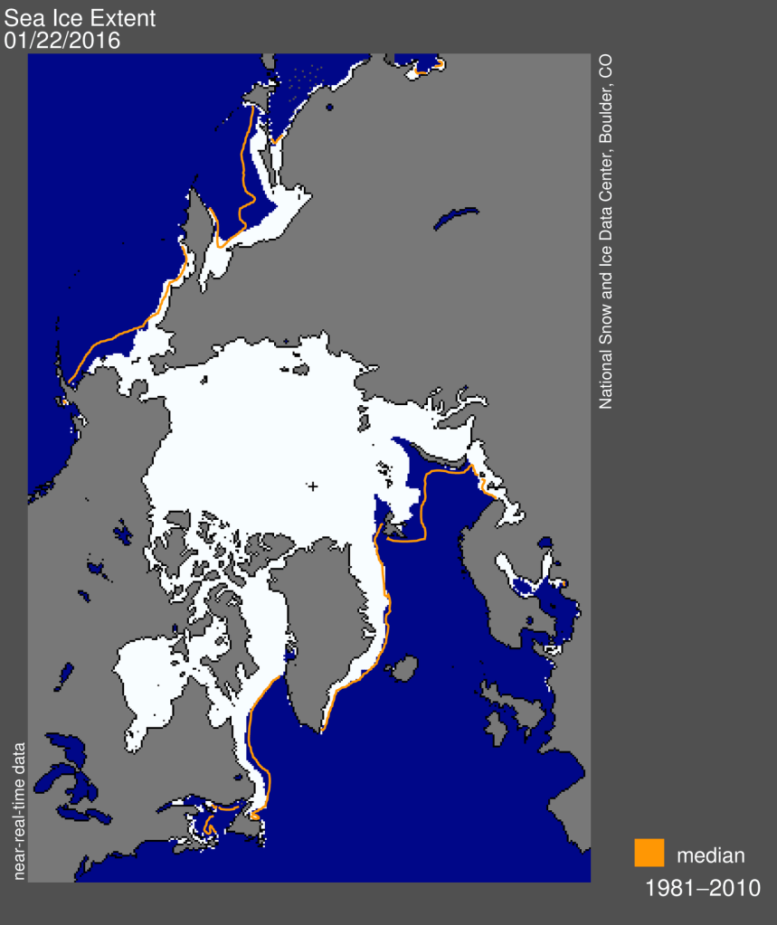 Sea ice extent 2016 Jan 22 NSIDC