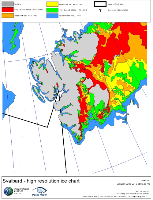Svalbard sea ice extent 2013 Jan 22_NIS