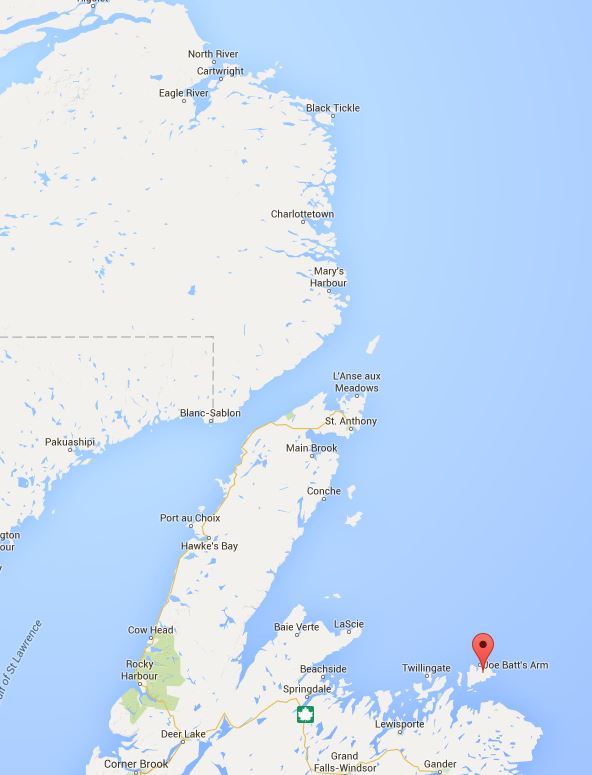 Labrador south and Fogo Nfld marked