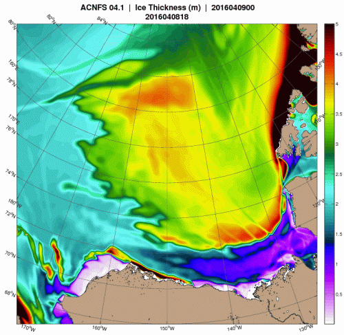 Beaufort sea ice thickness_2016 April 8 NRL
