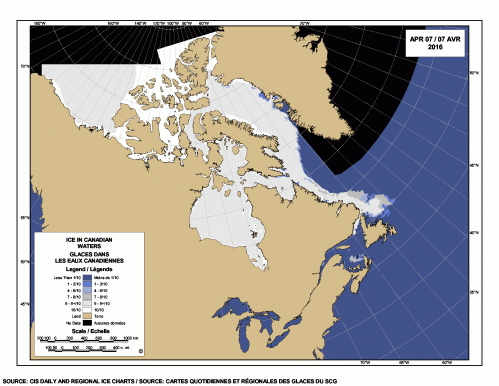 Sea ice extent Canada 2016 April 7 CIS