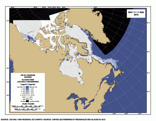 Sea ice extent Canada 2016 May 11 CIS