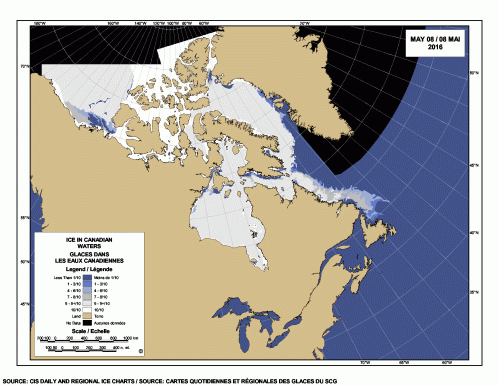 Sea ice extent Canada 2016 May 8 CIS