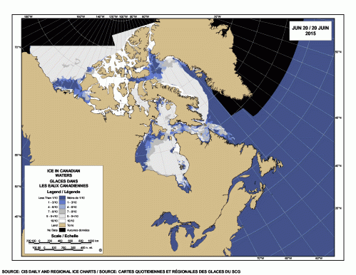 Sea ice extent Canada 2015 June 20 CIS