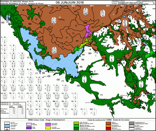 Western Arctic ice stage of development weekly at 6 June 2016