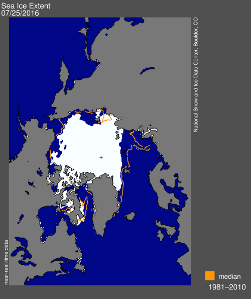 Sea ice extent 2016 July 25_NSIDC
