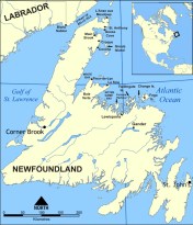 Newfoundland map marked 3 inches
