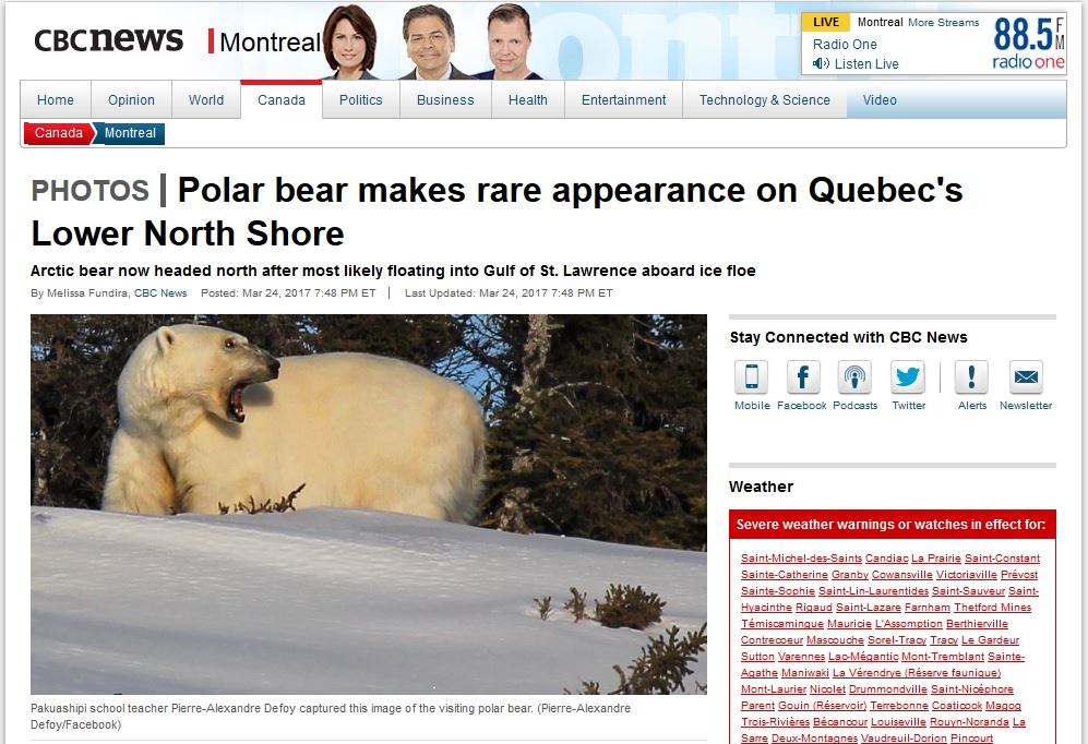 Gulf St Lawrence North shore PB visit 22 March 2017_CBC headline