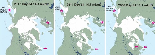 Sea ice day 84 March 25 2017_2011_2006 labeled