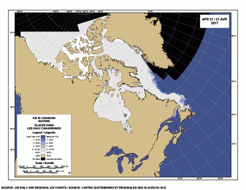Sea ice extent Canada 2017 April 21 CIS