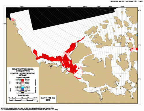 Western Arctic departure from normal same week 18 May 2015