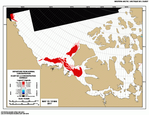 Western Arctic weekly departure from normal 2017 May 15