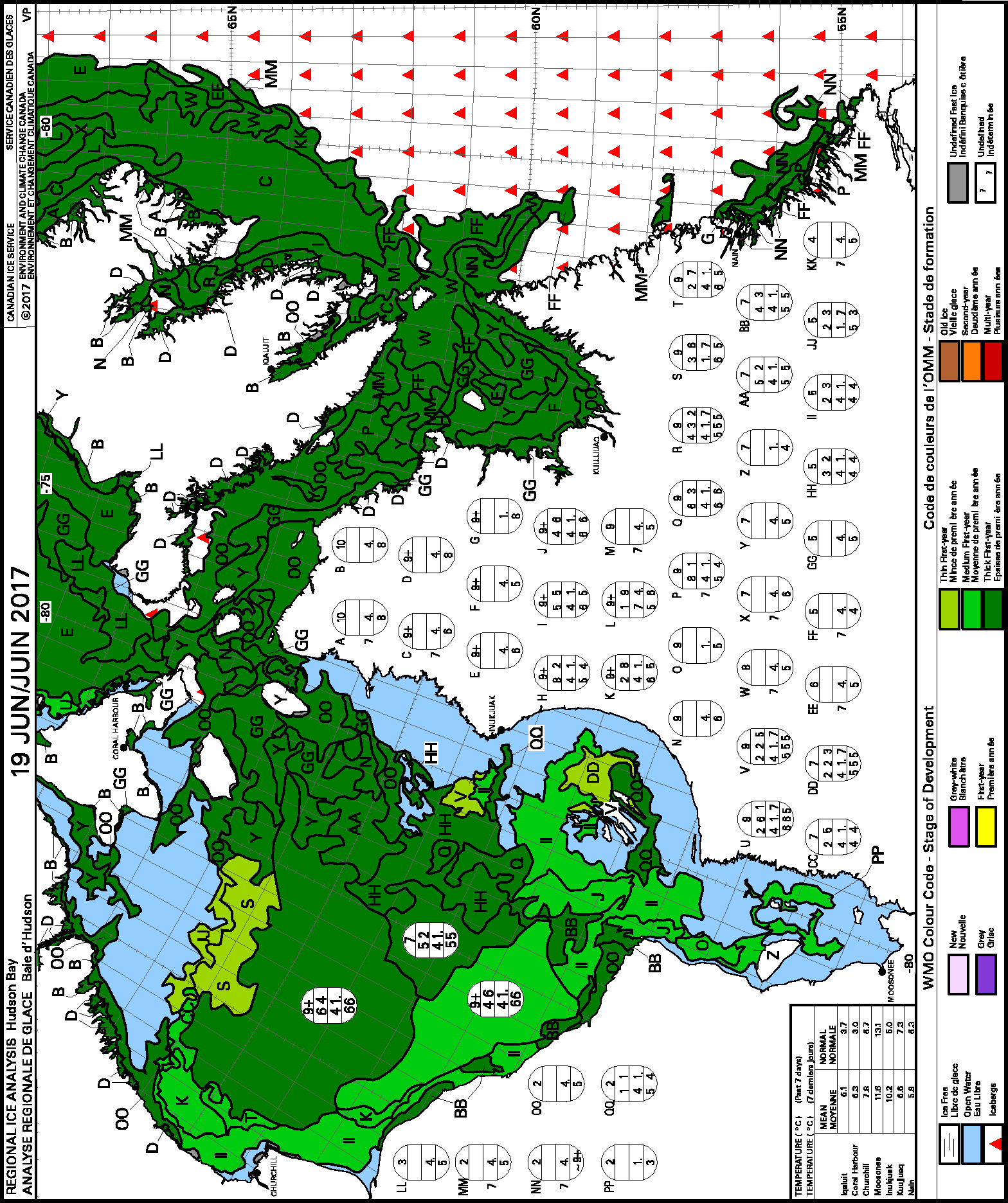 Hudson Bay weekly ice stage of development 2017 June 19