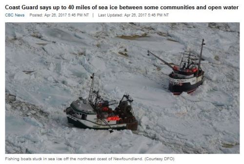 Newfoundland fishing boats stuck in ice_DFO_May 26 2017 CBC