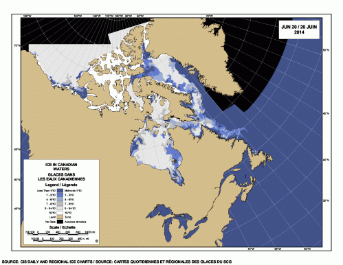 Sea ice extent Canada 2014 June 20