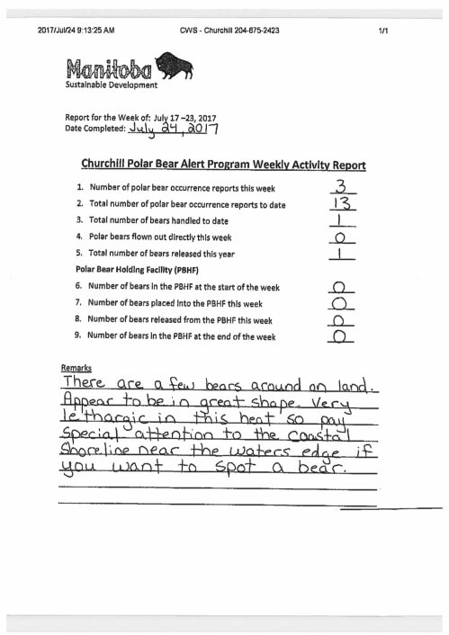 Churchill PB reports_week 2_ July 17-23_2017