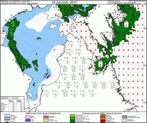 Hudson Bay weekly ice stage of development 2017 July 10