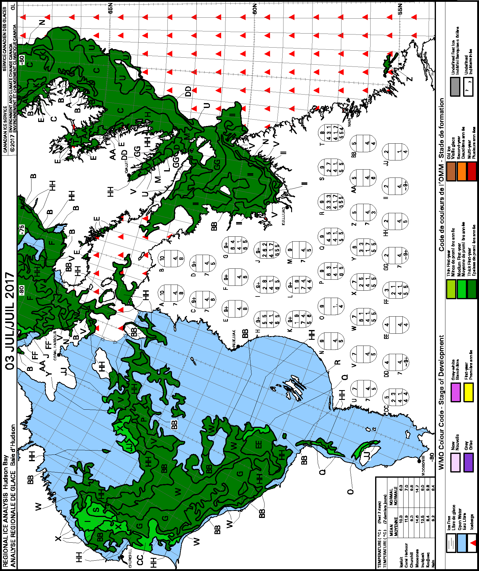 Hudson Bay weekly ice stage of development 2017 July 3