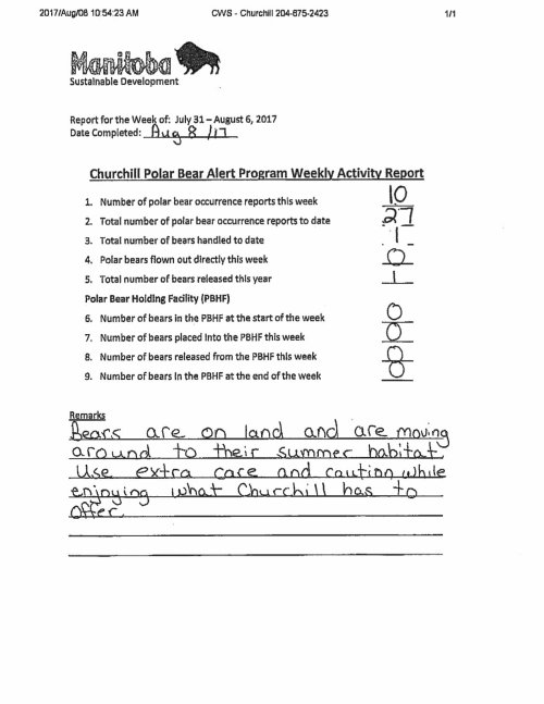 Churchill PB reports_week 4_ July 31- Aug 6_2017