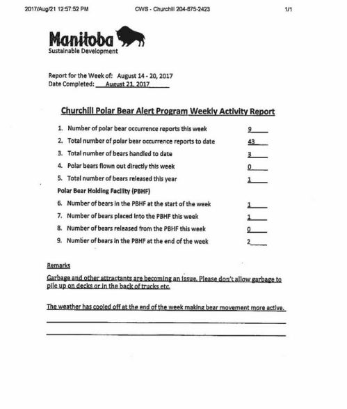 Churchill PB reports_week 6_ Aug 14-20 2017