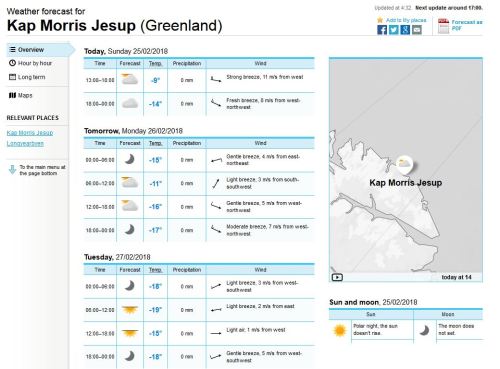Cape Morris Jesup weather at 25 Feb 2018 Norwegian
