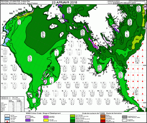 Hudson Bay weekly stage of development 2018 April 23